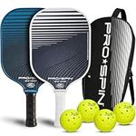 PRO SPIN Pickleball Paddle Set of 2 - USAPA Approved Graphite Carbon Fiber Paddles, 4 Indoor/Outdoor Pickleballs, Premium Bag for Rackets & Balls, Raquettes Pickle Ball (Blue/White, 2-Player Set)