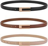 KEYRI 3 Pack Ladies Adjustable Leather Belts for Women Ladies Belts Retro Vintage Belt Women's Accessories Skinny Belt for Dresse Jeans Buckle Thin Waist Belt Waist Strap Waistband (Black Brown Khaki)