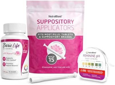 NutraBlast Boric Acid Vaginal Suppositories 600mg (30 Count) w/Disposable Vaginal Suppository Applicators (15-Pack) and Feminine pH Test Strips 3.0-5.5 (100 Tests Roll)