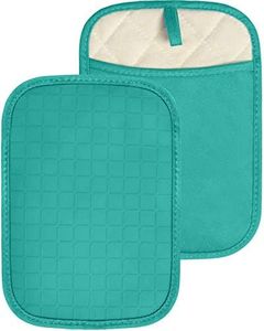 HOMWE Silicone Kitchen Pot Holders with Pockets, 2 Pc Set Trivets, Steam and Heat Resistant Hand and Countertop Protection Hot Pads, Non-Slip Grip, Terrycloth Interior Lining, Aqua Turquoise