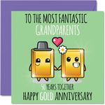 Cute Gold Anniversary Card for Grandparents - 50 Years Together - Happy 50th Wedding Anniversary Cards for Nanny Grandad Grandma, 145mm x 145mm Greeting Cards for Fiftieth Anniversaries