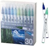 Kuretake ZIG CLEAN COLOR REAL BRUSH 30 COLOUR SET B with Flexible Brush Tips, Watercolor Pens for Painting, Drawing, Calligraphy, Made in Japan, RB-6000AT/30VB