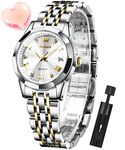 OLEVS Watch for Women Fashion Diamond Elegant Dress Analog Quartz Ladies Small Wrist Watches Two Tone Stainless Steel Day Date Waterproof Luminous