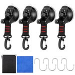 4Pcs Heavy Duty Suction Cups, Suction Cup with 360° Rotatable D-ring Strap Hook, Vacuum Window Suckers Incl Wiper S-hook, Awning Suction Cups, Versatile Suction Cup Hooks for Camping Car Glass Tile