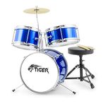 TIGER JDS7-BL | Junior Kids Drum Kit | 3-Piece Beginners Childrens Drum Set | with Snare, Tom, Bass Drum, Bass Drum Pedal, Cymbal, Throne and Sticks | Blue