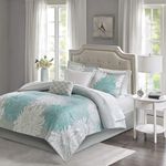 Madison Park Essentials Marible 9 Piece Complete Comforter Cotton Sheet Bedding Set, Queen, Aqua