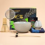 Japanese Tea Set (7pcs) Matcha Whisk Set Matcha Bowl with Pouring Spout Bamboo Matcha Whisk (Chasen) Scoop (chashaku) Matcha Whisk Holder Tea Making Kit. N2, Darker Grey, Matcha Green Tea Powder…