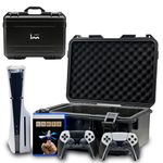 Hard Shell Travel Case Compatible with PlayStation 5 Slim Console, Controllers,Accessories-Waterproof PS5 Slim Carrying Case with Customized Foam for Both Standard and Digital Editions (for PS5 Slim)