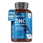 High Strength Zinc Tablets 50mg – 400 Vegan Zinc Bisglycinate Tablets 6+ Months Supply – High Absorption Zinc Supplements for Skin, Hair and Nail - Immunity Supplements for Men & Women