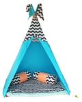 Play Tents Blue Teepee Kids Tent for Kids, 2 Star Shape Cushions Free, Double Layered Floormat, Matching Flags, Carry Bag Indoor & Outdoor Play Tent for Girls & Boys (122cm x 122cm x 151cm)