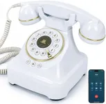 Bluetooth Landline Phone with Voice Assistant Activation, Retro Bluetooth Phone Support Hands-Free Calling & Music Playback, Vintage Desk Telephone for Home Office Living Room Decor (White)
