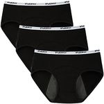 INNERSY Big Girls' Menstrual Cotton Period Underwear Hipster Panties 3-Pack for Teen(Black, L(12-14 yrs))