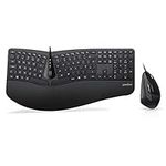 Perixx Periduo-505, Wired Ergonomic Split Keyboard and Vertical Mouse Combo with Adjustable Palm Rest and Membrane Low Profile Keys, UK Layout