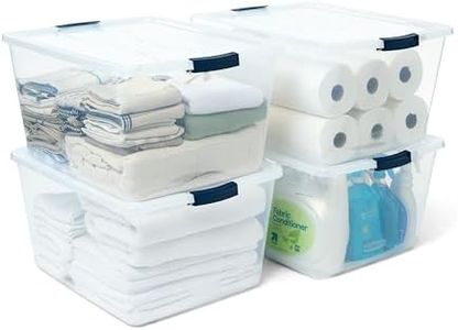 Rubbermaid Cleverstore 74 Qt Clear Storage Bins with Latching Lids, 4-Pack, Stackable, BPA-Free, Made in USA
