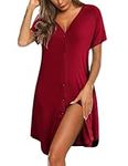 Ekouaer Women's Nightdress Short Sleeve Nightshirt Button Night Dress V-Neck Nighties S-XXL