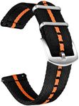 Military Canvas Seat Belt Nylon Watch Strap for Men Women with Quick Release Stainless Steel Silver Buckle (Black/Orange, 22 mm)