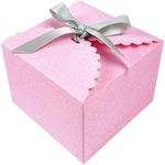 15PCS Small Gift Boxes, Pink Gift Box with Grey Ribbon Wedding Favor Boxes Fancy Gift Boxes with Lids for Women Anniverary,Birthday,Party,Homemade Chocolate Cookie, 4.7x4.7x3.5 inch(L,Pink)
