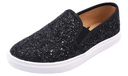 Feversole Women's Fashion Slip-On Sneaker Casual Flat Loafers Black Size 8 M US