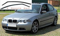 AC WOW 2x Wind Deflectors Compatible with B M W 3 Series E46 Compact 2000-2004 3-door Smoke Tinted Acrylic Glass Door Side Windows Interior In-Channel Visors Rain Snow Sun Guards