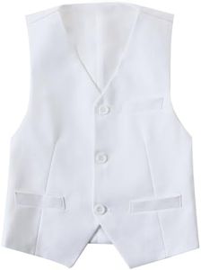 Fersumm Kids Dress Vest for Boys Suit Vest 3 Button Formal Suits Waistcoat White Size 12