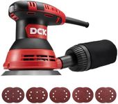 Random Orbital Sander, DCK 3.0AMP Corded Palm Sander, 6 Speeds Max 12,000 OPM, 5-Inch with 10pcs Sandpapers, Dust Bag, Low Vibration, Drywall Sander for Woodworking, Home Decoration Furniture