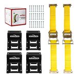 Autofonder Wheel Chock Tie Down Kit (1,986lb Break Strength) Heavy Duty Trailer Tire Straps System for ATV, UTV, Lawn Mower & More - Ratchet Tie Downs Accessories with E Track for Four Wheeler