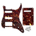 IKN 11 hole Strat HSS Pickguard Guitar Back Plate with Screws Set for Standard Strat Modern Style Guitar Part, 4Ply Brown Tortoise