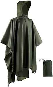 Opret Waterproof Rain Poncho for Adults Military Green, Lightweight Raincoat 3-in-1 Multifunctional Rain Cape with Hood for Hiking, Camping and Outdoor Activities