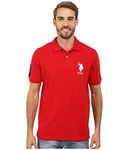 U.S. Polo Assn. Men's Solid Pique Polo Shirt, Engine Red/White, Large