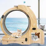 4-in-1 Cat Exercise Wheel, Cat Wheel Wood with Eight TPE Sile, Cat Litter Fitness Wheel for Indoor Cats,Climbing Ladders,Cat Scratching Board,Cat Bowls,Natural Wood