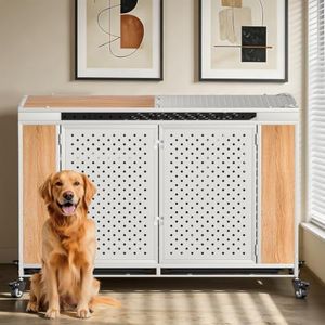 Snuowu 54 Inch Heavy Duty Dog Crate Furniture with Wheels,Indestructible Metal Dog Cage for Large and Medium Dogs, Extra Large XL XXL Dog Crate with Removable Tray.
