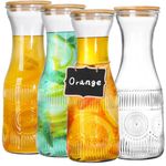 YOUEON 4 Pack 1 Liter Glass Carafe with Lid, Clear Glass Pitcher with Bamboo Lid and Chalkboard Tags, Water Carafes Juice Carafes for Water, Juice, Iced Tea, Soda, Lemonade, Mimosa Bar