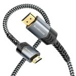 BlueRigger Mini HDMI to HDMI Braided Cable (6FT, 4K 60Hz HDR, 18Gbps High Speed, HDMI2.0 Cord, Ethernet, ARC) - Compatible with DSLR Camera, Camcorder, Graphics/Video Card, Raspberry Pi Zero W