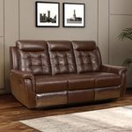 Royaloak Miami American Leather Three Seater Recliner | Flat Pebbel Emboss Thick Leather (Body Touch)| Tufting Design | Exclusive Rmt All-Steel Mechanism | Manual Recliner | Pocket Springs and Foam