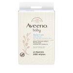 Aveeno Baby Wipes Sensitive Skin, Cleanse Gently And Efficiently Baby Essentials, Pack Of 4 (288 Wipes In Total)