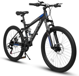 Ecarpat Full Dual Suspension 24 Inch Mountain Bike, 21-Speed Disc Brake, Front Fork Rear Shock Absorber Carbon Steel Frame Mountain Bike, Mens Womens Trail Commuter City Bicycles