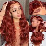 Reddish Brown 28 Inch Lace Front Wigs Human Hair 200% Density 360 HD Transparent Body Wave Lace Frontal Wigs With Baby Hair Auburn Copper Colored Glueless Human Hair Wigs for Women