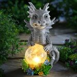 Sinhra Solar Garden Outdoor Statues Dragon Holding Magic Orb with Solar LED Lights - Lawn Decor Outdoor Statue for Patio, Balcony, Yard Ornament,Unique Gifts for Mom Grandma