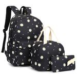 Girls Backpack for School, Kids Elementary School Bag Teens Middle Bookbag Set with Lunch Box Pencil Case (Daisy Black)