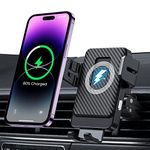 Wireless Car Charger, MOKPR 15W Fast Charging Auto-Clamping Car Charger, Air Vent Phone Holder Compatible with iPhone 16/15/14/13/13 Pro/12 pro/12/11/X/8, Samsung S22/ S21/S20(with QC 3.0 Car Charger)