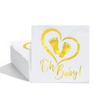 Baby Shower Napkins - 50 Counts White Disposable Paper Luncheon Cocktail Napkins with Gold Foil Oh Baby & Footprints Folded 5"x5" for Baby Shower Party