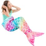 WERNNSAI Mermaid Tail Blanket - Plush Mermaid Wearable Blanket for Girls Kids Teens Rainbow 140cm x 60cm All Seasons Soft Flannel Fleece Snuggle Blanket Mermaid Scale Sleeping Bag