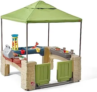 Step2 All Around Playtime Patio with Canopy Playset – Shaded Outdoor Playhouse for Kids with Realistic, Interactive Features, Room for Multiple Toddlers to Play – Dimensions: 60" H x 47.5" W x 47.5" D