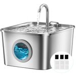 BalimoPet Cat Water Fountain for Drinking: 2.6L Stainless Steel Cat Water Fountain, Multiple Filtration Pet Water Fountain, Built-In Led, Ultra Silent with 3 Sponges and 3 Filter
