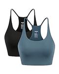 ODODOS 2-Pack Halter Sports Bra for Women Non Padded Strappy Cropped Tops Workout Yoga Crop, Black+Ink Blue, Small