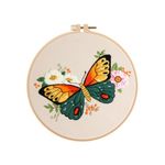 TOPPROSPER Butterfly Embroidery Material Cross Stitch, Hand Embroidery Beginner DIY Set, Including Floral Patterns, Embroidery Rings, Thread and Needle (Green)