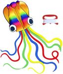 VIKSAUN Huge Rainbow Soft Octopus Kite for Kids and Audlts Large Kite with Long Tail 100m line Great Gift to Boys Girls with Kite String and Handle Beach Trip Outdoor Game (Rainbow)