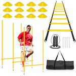 Speed Agility Training Equipment Set, Includes 6 Agility Poles Poles, 6 Jumping Hurdles, Agility Ladder, 12 Soccer Disc Cones, Jump Rope for Speed Training and Black Storage Bag