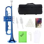 Trumpet, Professional Trumpet, Professional Brass Trumpet Music Wind Instrument with Assistant Tools Set for Student Beginner (Blue)