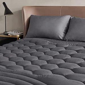 Bedsure Short Queen Mattress Pad - Soft Mattress Pad RV Queen, Quilted Fitted Mattress Protector with 8-21" Deep Pocket, Breathable Fluffy Pillow Top, Grey, 60x75 Inches